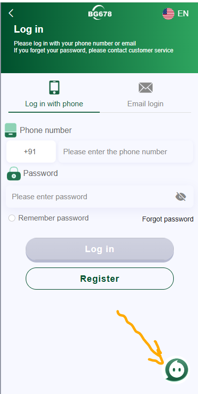 BG 678 Login page and account sign in screen